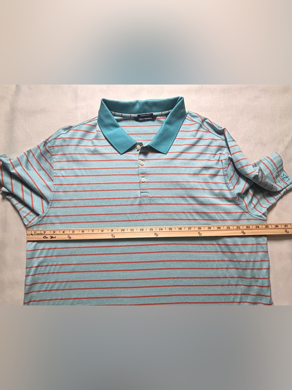 Cutter & Buck Mercerized Cotton Striped Polo 2XL Aqua Coral Golf Shirt #652 - Picture 6 of 8